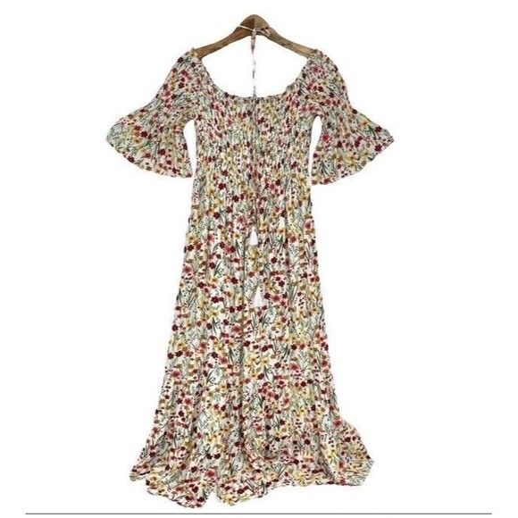 Lost + Wander Floral Maxi Renee Smocked Off Shoulder Bell Sleeves Fairy Cottage - Picture 3 of 12
